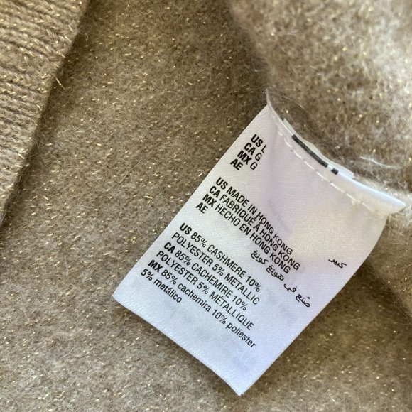 Charter Club Cashmere Metallic Size S V-Neck Tan Sweater - Picture 6 of 11